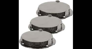 Onderzetters - 18x st - zilver - D8,5 cm - RVS - met houder - glazen/bekers/kopjes onderzetter