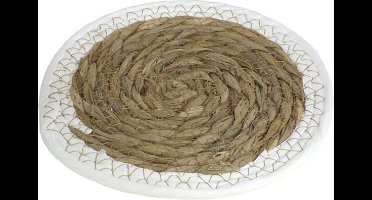 Pannenonderzetter - zeegras - rond - 20x20 cm - naturel/wit - stevig - decoratief