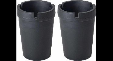 Gerimport Auto asbak met deksel - 2x - zwart - 11 x 8 cm - Geurvrije/rookvrije auto asbak