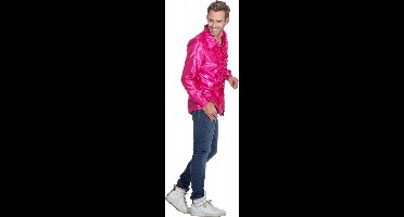 Ruchesblouse satijn cyclaam - Maat 60