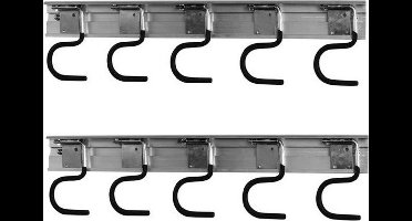 2x Gereedschapshaken op rail voor opbergen van tuingereedschap - totaal 10 ophanghaken