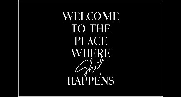 Poster 30x20 cm - Quotes - Zwart - Welcome to the place where shit happens - Humor - Posters - Wanddecoratie badkamer - Muurdecoratie WC - Decoratieve accessoires - Toilet muur decoratie
