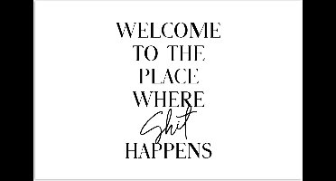 Poster 30x20 cm - Quotes - Welcome to the place where shit happens - Wit - Humor - Posters - Wanddecoratie badkamer - Muurdecoratie WC - Decoratieve accessoires - Toilet muur decoratie