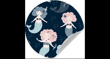 WallCircle® - Behangcirkel 30x30 cm - Muurstickers Patroon - Zeemeermin - Sterren - Muurcirkel - Kinderkamer accessoires - Decoratie babykamer - Wandcirkel zelfklevend