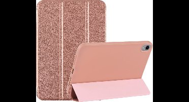 Tablet Hoes geschikt voor iPad Mini 7 (A17 Pro 2024) hoes Rose Goud soft Silicone smart cover - Trifold Hoes geschikt voor iPad Mini 2024 / Mini 6 hoes Triold Bookcase