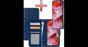 Hoesje - Met Screenprotector - Geschikt voor Google Pixel 9 - Luxe Pasjeshouder - Bookcase Portemonee - Flip Case - Kunstleer Book Case - Flipcase - Book Cover - Walletcase - Portemonneehoes - Donkerblauw