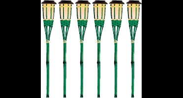 12x Groene buiten/tuin Led fakkel Bodi solar verlichting bamboe 54 cm vlam - Tuinfakkel - Tuinlampen - Lampen op zonne-energie