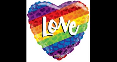 Folieballon - Hart - Love - Regenboogkleuren - 45cm - Zonder vulling