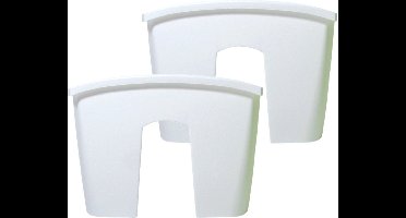 2x stuks balkon railing opzet plantenbakken/bloembakken kunststof 24 x 28 x 20 cm parel wit kleur voor buiten