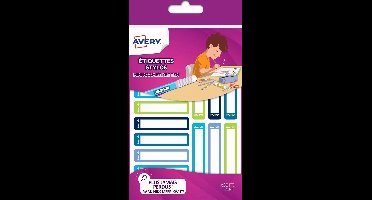 Avery Family mini naametiketten, ft 5 x 1 cm, blauw/groen, ophangbare etui met 30 etiketten 10 stuks