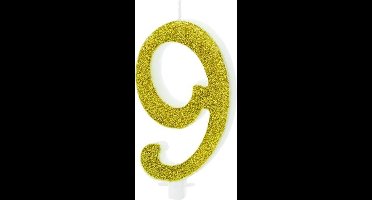 PartyDeco - Verjaardagskaars 9 Glitter Goud