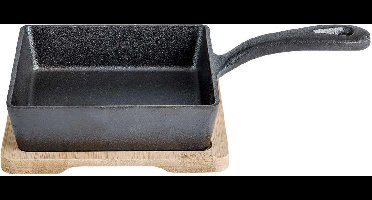 Gietijzer Gratinschaal Vierkant Met Steel 13x13xh3 Coated - Bamboo Tray