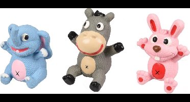 Flamingo Hondenspeelgoed Latex Pastel Dier - Grijs/Blauw/Roze - 7.5 x 7 x 9 cm