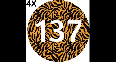 Containerstickers Huisnummer "161" - 25x25cm - Tijger Print Cirkel met Wit Nummer- Set van 4 dezelfde Vinyl Stickers - Klikostickers
