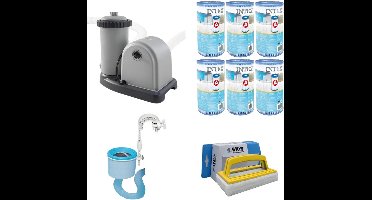 Intex Skimmer & Filterpomp 5678 L/u & 6 Filters Type A & WAYS Scrubborstel