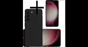 Hoesje - Met Screenprotector - Geschikt voor Samsung Galaxy S23 Plus - Sterk & Shockproof - Back Cover - Siliconen Case - Telefoon Hoes - Zwart