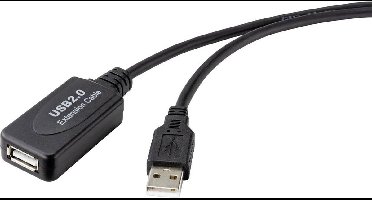 Renkforce RF-4535088 USB-kabel USB 2.0 USB-A stekker, USB-A bus 20.00 m Zwart Actief met signaalversterking