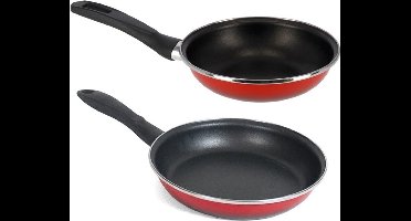 2x formaten koekenpannen set rood Merida - 20 en 24 cm diameter - Braadpannen/bakpannen