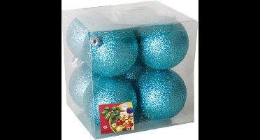 Gerimport Kerstballen - 8x st - ijsblauw - glitters - D7 cm - kunststof - kerstversiering