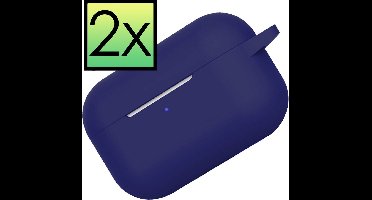 Hoes - 2 Stuks - Geschikt voor Apple Airpods Pro - Siliconen Hoesje met Clip - Silicone Case Cover - Grijsblauw