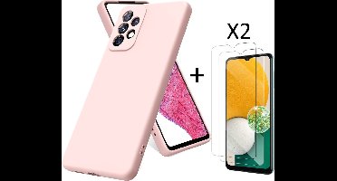 Hoesje Geschikt Voor Samsung Galaxy A13 4G Hoesje – siliconen backcover – Liquid TPU – Licht Roze – Met Screenprotector - 2 stuks