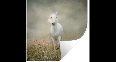 Muurstickers - Sticker Folie - Paard - Stof - Bloemen - 30x30 cm - Plakfolie - Muurstickers Kinderkamer - Zelfklevend Behang - Zelfklevend behangpapier - Stickerfolie