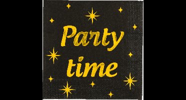 Paperdreams Verjaardag feest servetten - Party Time - 16x stuks - zwart/goud - 33 x 33 cm