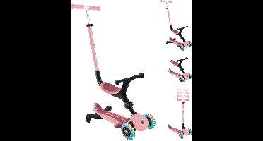 Meegroeistep - Globber Go Up Active Lights Pastel Pink 360 - roze - lichtgevende wielen - met duwstang - in hoogte verstelbaar - vanaf 15 maanden tot 9 jaar