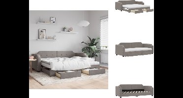 vidaXL Slaapbank Met Onderschuifbed - Slaapbanken Met Onderschuifbedden - Slaapbank - Logeerbed - Slaapbank met onderschuifbed en lades 90x200 cm stof taupe