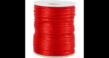 Satijnkoord - Satijnen Hobbykoord - Glanzend - Rood - Rond - Decoratie - DIY - Dikte: 2mm - 50 mtr - 1 rol