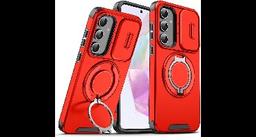 Hoesje Geschikt voor Samsung Galaxy A56 / A36 hoesje Rood backcover met Met Draaibare Ring Houder en camera bescherming