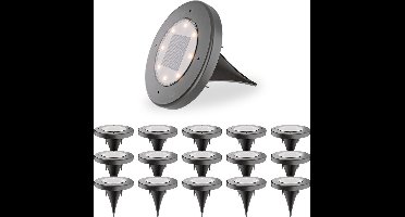 HOFTRONIC - 16x Ellis Solar Grondspots Buiten Zwart - 8 LEDs - IP65 waterdicht - Solar tuinverlichting - Incl. Schemerschakelaar - tuinspot zonneenergie