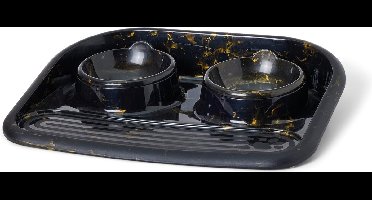 Savic butler voerbak en drinkbak met plateau marble zwart / goud