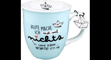 Selbro ® Porseleinen koffiemok met maritiem design en spreuk 'Erst mal nichts' - 40 cl
