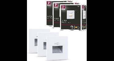 Paulmann Edge Set van 3 LED Wandinbouwlampen - Wit Mat - 2700K Warmwit - 1,2W - 3x25 lm - 230V - Wandverlichting & Trapverlichting LED Bewegingssensor