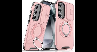 Hoesje Geschikt voor Samsung Galaxy S25 / S24 hoesje Rose Goud backcover met Met Draaibare Ring Houder en camera bescherming