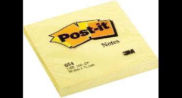 3M Post-it 654 memoblok 76x76mm, geel, pak à 12 stuks