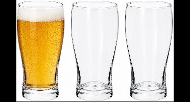 Excellent Houseware Bierglazen - set 3x - 550 ml - half hoog model - glas - 8 x 15 cm - Pils - helder transparant