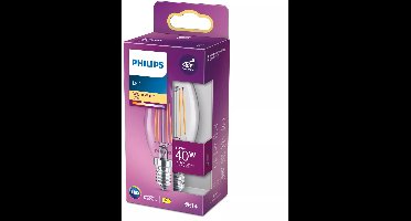 Philips LED lamp - Kaarslamp met E14 fitting - Warmwit licht: 2700K - 40W - Helder glas