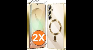 Hoesje Magsafe Geschikt voor Samsung Galaxy S26 hoesje backcover Goud – Lens beschermer – Transparant hoesje met Samsung S26 screenprotector - 2 stuks