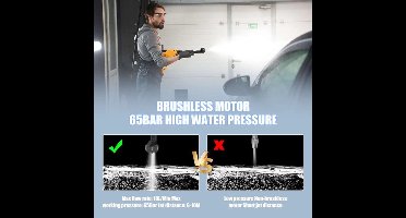 Hogedrukreiniger - Terrasreiniger - Waterpistool - Draadloze - Elektrische - 20000mAh Accu - 65 Bar - 6-in-1 Spuitpistool - Pressure Washer - Borstelloze - Autowasser en Tuinreiniger – Inclusief 1x Accu