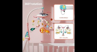 Baby wiegmobiel met muziek en lichtjes, baby wiegcarrousel met afstandsbediening, sterrenprojectie en muziekdoosje, muzikaal wiegspeelgoed om vast te klikken, hangende draaiende dierenrammelaars, sterrenprojectie, babyspeelgoed voor 0-5 jaar