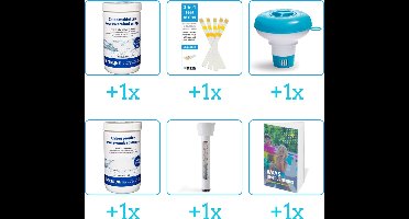 Zwembad Onderhoudspakket - Onderhoud Zwembad - bevat Chloor - Testrips - Chloordrijver - Chloor - Thermometer en Zwembadgids (6-delig)