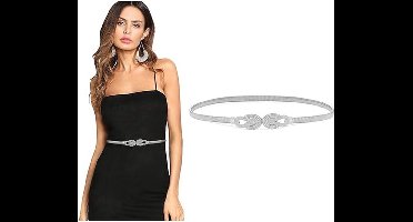 Elastische, smalle tailleband voor dames, smalle metalen tailleband voor jurken, veelzijdige stretch metalen ketting tailleband, Geschikt voor tailleomtrek 72-110 cm, Zilver