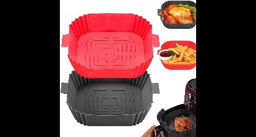 2 Stuks Siliconen Airfryer Matten 19,5 Cm Diameter - Airfryer Siliconen Roosters - Herbruikbaar En Eenvoudig Schoon Te Maken - Vierkante Airfryer Matten Voor Potmodellen (Donkergrijs+Rood)