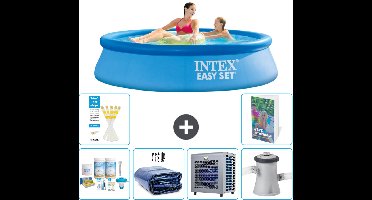 Intex Rond Opblaasbaar Easy Set Zwembad - 244 x 61 cm - Blauw - Inclusief Onderhoudspakket - Solarzeil - Warmtepomp - Zwembadfilterpomp - 7-delig