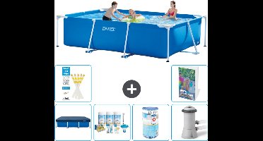 Intex Rechthoekig Frame Zwembad - 300 x 200 x 75 cm - Blauw - Inclusief Afdekzeil - Onderhoudspakket - Filter - Zwembadfilterpomp - 7-delig