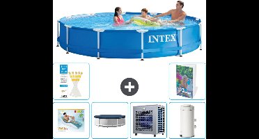 Intex Rond Frame Zwembad - 366 x 76 cm - Blauw - Inclusief Loungebed - Afdekzeil - Warmtepomp - Zwembadfilterpomp - 7-delig