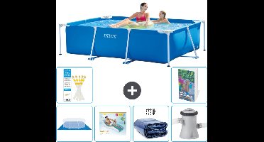 Intex Rechthoekig Frame Zwembad - 220 x 150 x 60 cm - Blauw - Inclusief Grondzeil - Loungebed - Solarzeil - Zwembadfilterpomp - 7-delig