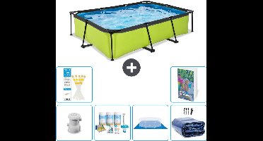 EXIT Rechthoekig Lime Frame Zwembad - 300 x 200 x 65 cm - Inclusief Pomp Onderhoudspakket - Grondzeil - Solarzeil - 7-delig